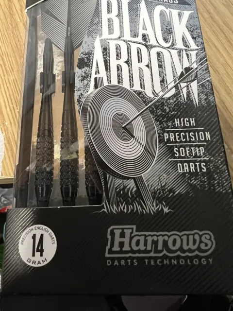 Harrows Black Arrow Darts Set - Ebonite Brass 14 Gram Softip Darts New Free Post