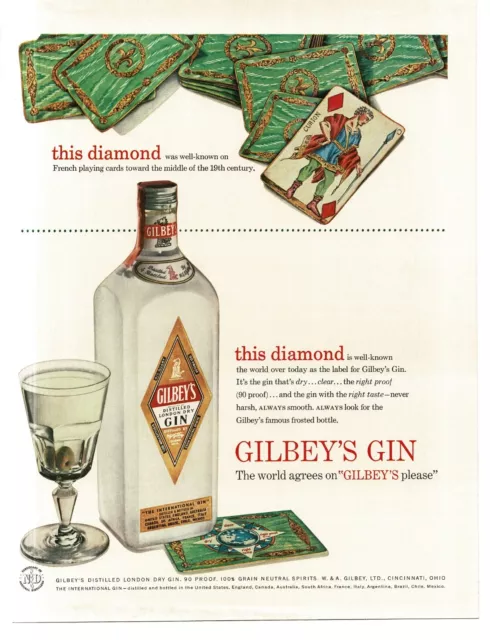 1956 Gilbey's Vodka old playing card King of Diamonds Vintage Print Ad 2