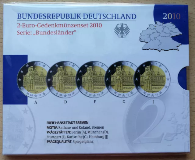 BRD: 2 Euro-Gedenkmünzen-Set "Bundesländer" 2010 (OVP / polierte Platte / PP)!