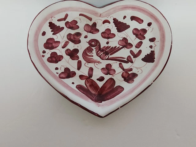 Italy Hand Painted Heart Plate w/Bird SM Deruta ( Mario Sambuco) Wall Art Dish