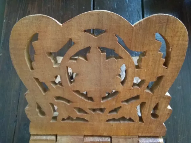 HAND CARVED Folding Book Holder/Stand Beautiful Scroll Work! LEAVES 3