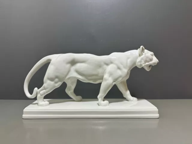 Grosse KPM Berlin Figur Schreitender Tiger Weiss Barye 1.Wahl L:36,5cm