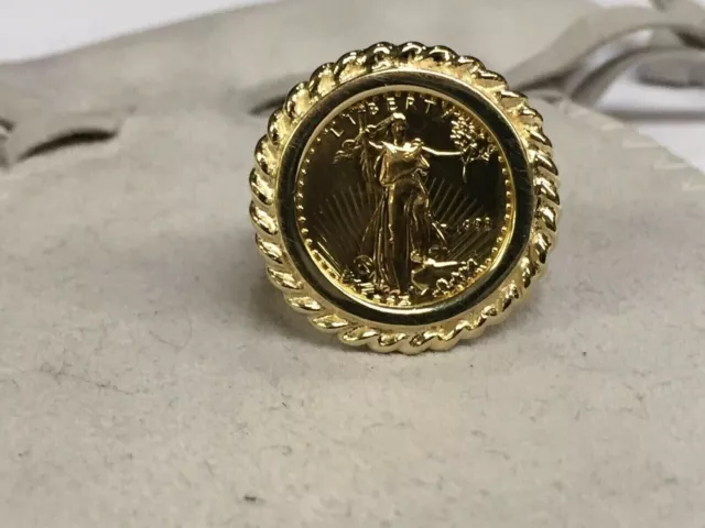 14K Yellow Gold Plated Without Stone LADY LIBERTY Coin Men's Ring Jewelry Gift