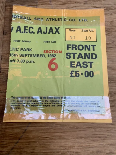 Celtic v Ajax 1982/83 European Cup ticket stub