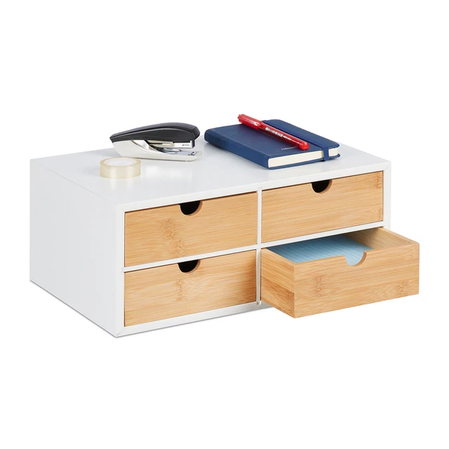 Organiseur Bureau En Bambou MEEDEN - Boîte De Rangement Avec Tiroirs - Pour Fournitures, Cosmétiques, Bureau Ou Salle De Bain - 10