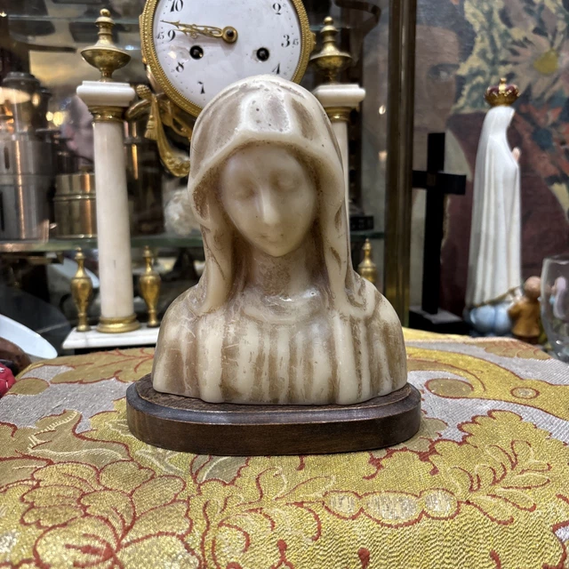 Ancien Buste Vierge Marie En Cire – Figurine Art Déco – Thème Religieux