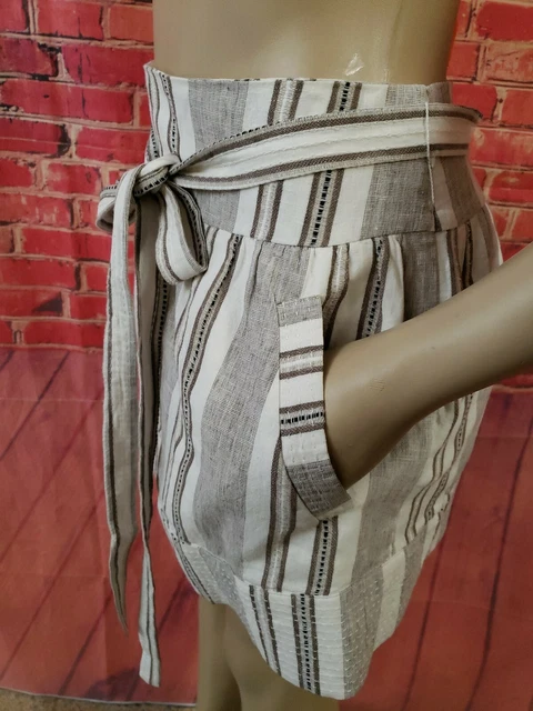 Bcbgeneration Striped lined Mini Skirt Women's Gray linen Belted Size 6 NEW