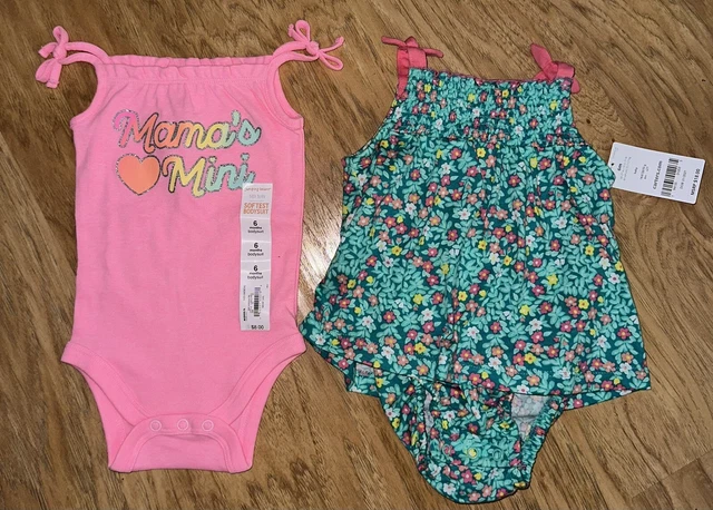 Carters + Baby Girl Outfits Lot of 2- Size 6 Mo Pink Bodysuit Floral Romper