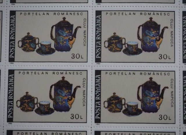 1992 Rumänien; 400 Serien Porzellan, postfrisch/MNH, MiNr. 4771/75, ME 1000,- 2
