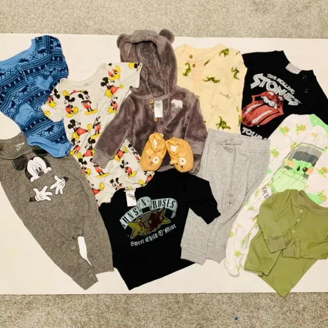 Baby Boy Clothes Lot 0 - 3 - 6 month Mickey Yoda Dino Rock Grey Green Disney Fun