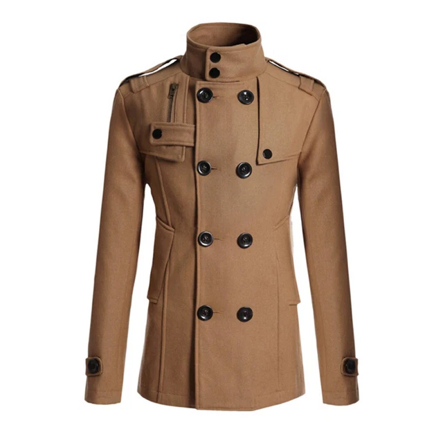 Men Double Breasted Trench Coat Winter Jacket Formal Peacoat Overcoat Outwear 11