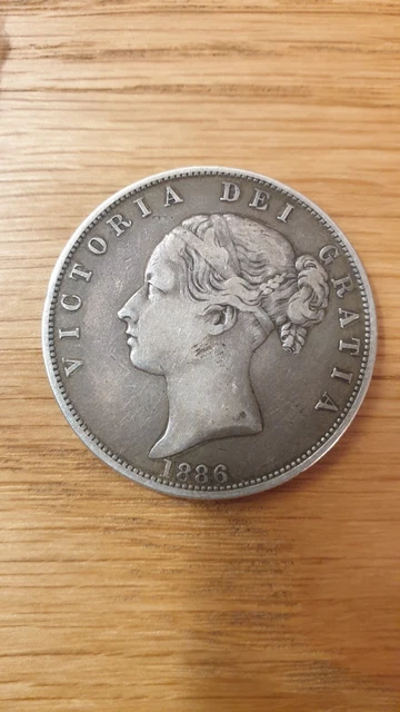 1886 Silver Half Crown Coin Queen Victoria Young Head