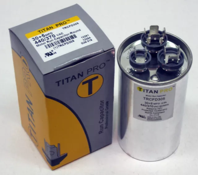 TitanPro TRCFD305 HVAC Round Dual Motor Run Capacitor 30/5 MFD/UF440/370 HVAC