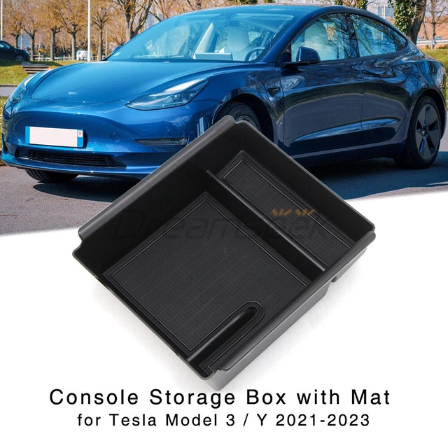 Organiseur Console Centrale Tesla Model 3 Et Y 2021 - Boîte Rangement Accoudoir Noir