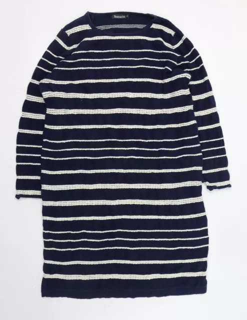 Bonmarche Womens Blue Striped Cotton T-Shirt Dress Size 16 Round Neck Pullover