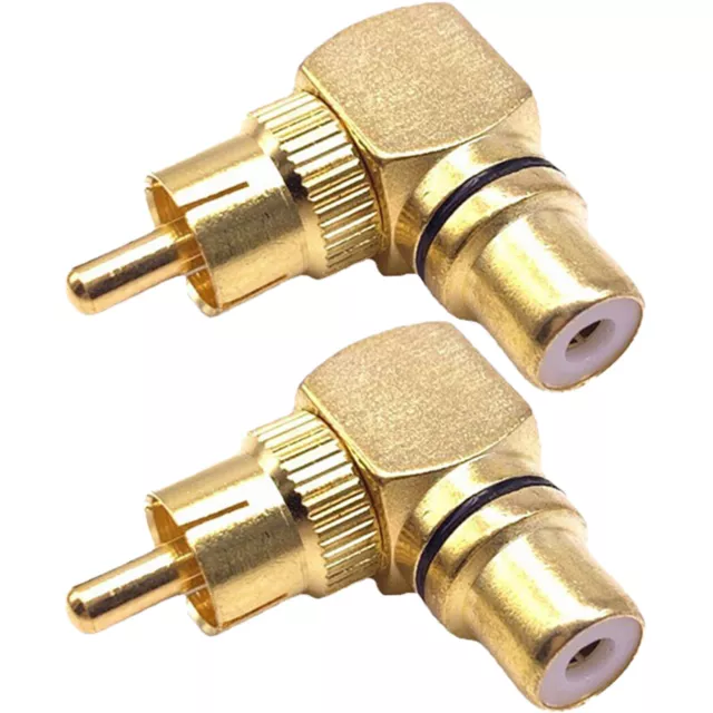 2 Pack RCA Audio and Video All Copper Male to Female Right Angle Adapter Plug