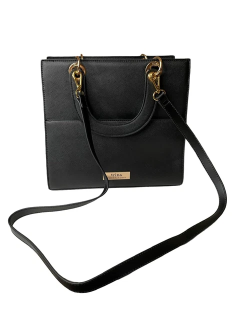 TRINA Trina Turk Black Satchel Handbag Purse Bag Removable Crossbody Strap