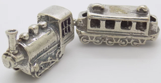Vintage Italian Handmade Genuine Silver Dollhouse Toy Train Figurine Miniature 2