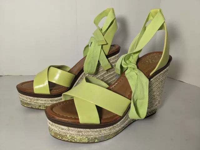 NEW- Size 9.5M Women's Vince Camuto Leather Platform Wedge Sandal Pharrah Lime