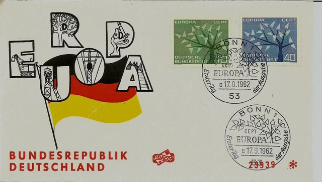 BRD FDC MiNr 383-384 (2ca) Europa (CEPT) 1962 -Vereinigung-Staatenbund-Politik-