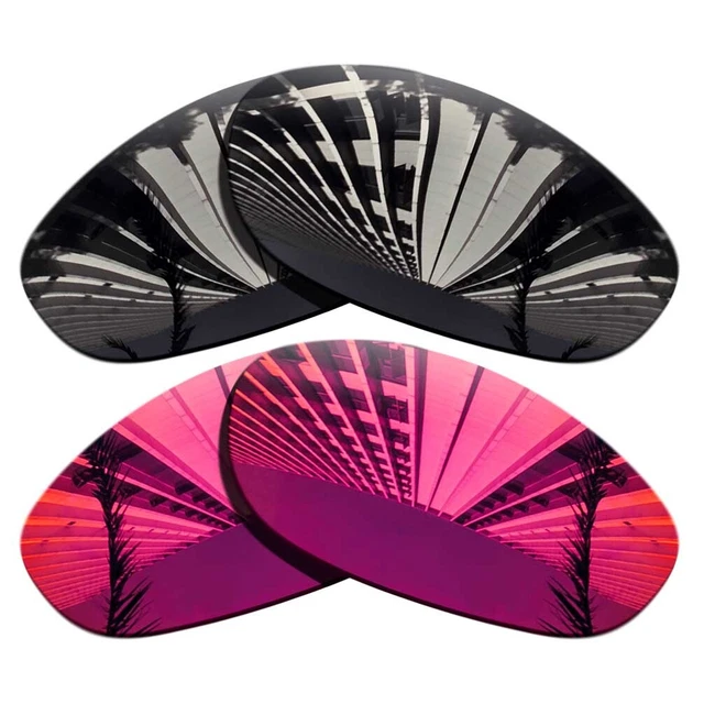 2 Pairs Polarized Replacement Lenses For-Oakley Monster Dog-Black+Fuchsia Red