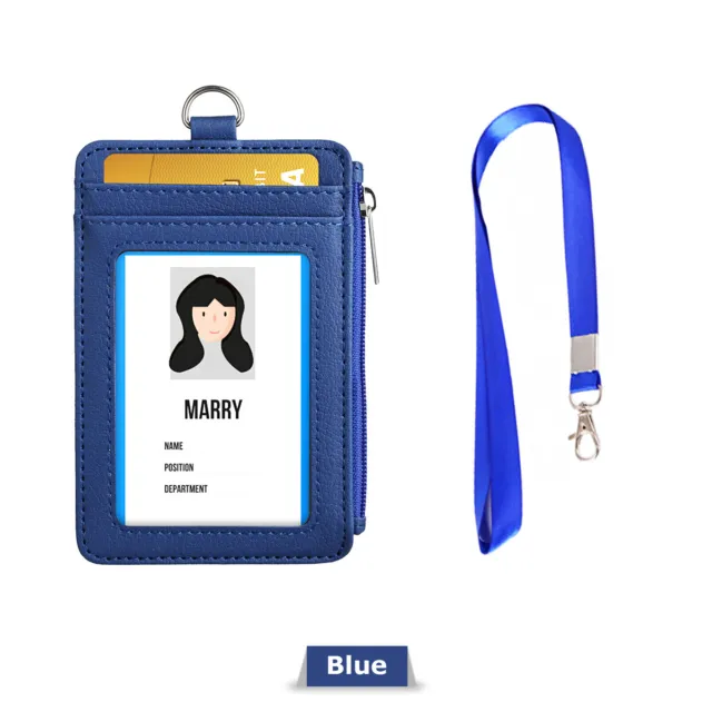 ID Badge Card Holder Synthetic Leather Vertical Clip Neck Strap Lanyard Case 8