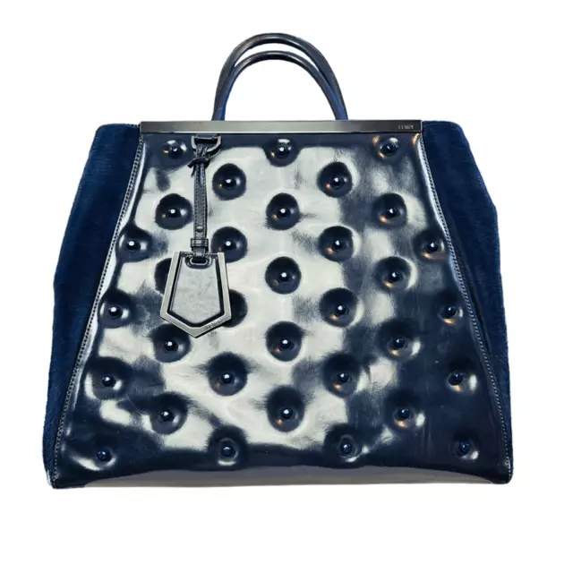 Fendi Dark Blue 2Jours Patent Leather Tote Bag