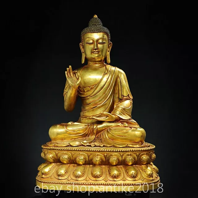 24" Rare Old Chinese Copper Gild Buddhism Sakyamuni Tathagata Buddha Statue