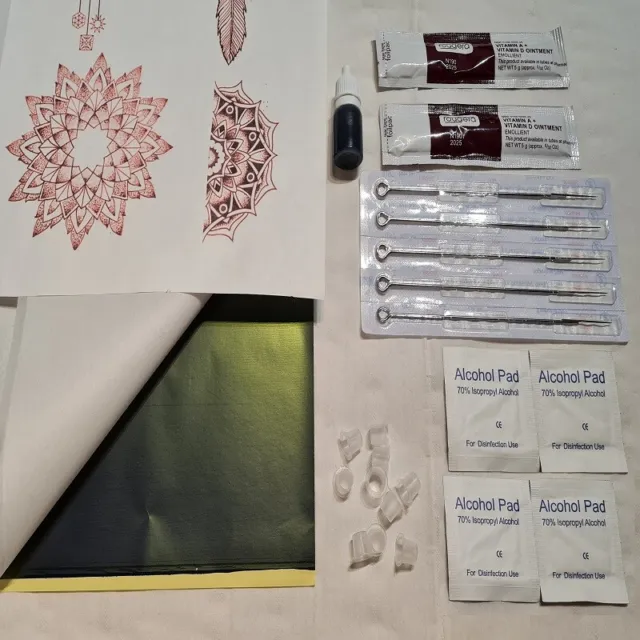 Stick And Poke Hand Tattoo Kit Black Ink Needles Stencil Paper Aftercare + More