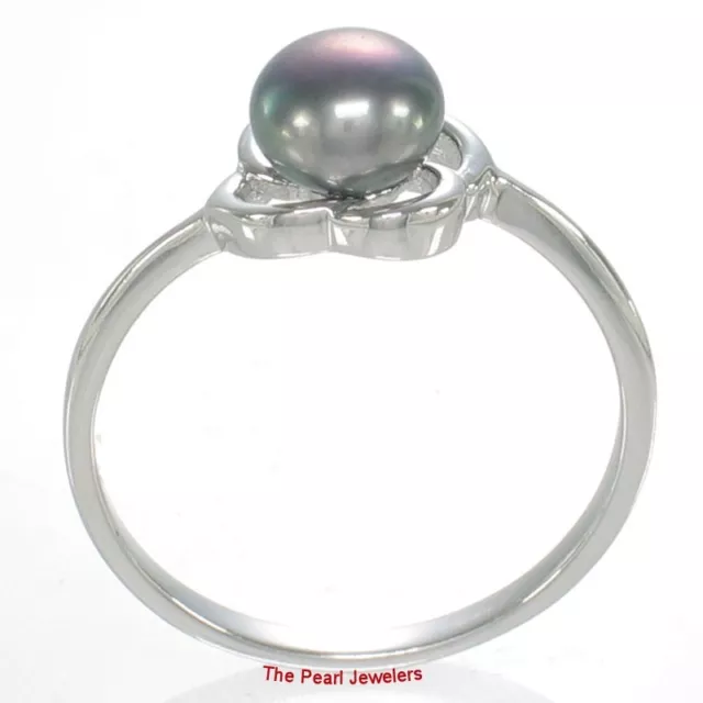 Rhodium Plated Solid Sterling Silver .925 Set Black F/w Pearl Solitaire Ring TPJ