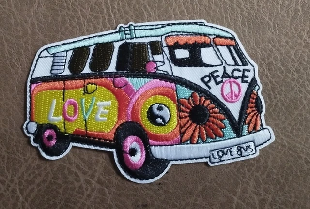 Flowerpower Love Bulli Patch Aufnäher Bügelbild VW Bus T1 Peace. Top.