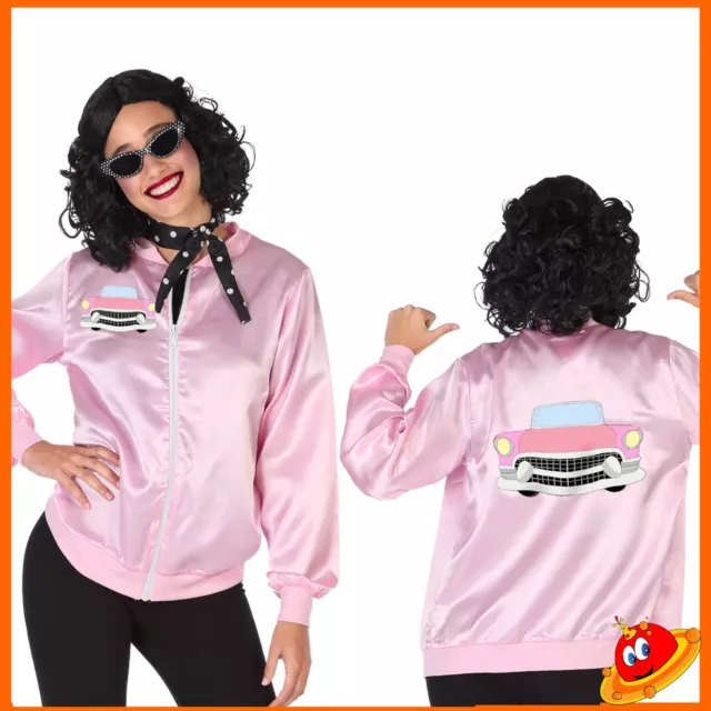 Costume Carnevale Donna Ragazza Giacca Rosa Bomber Grease Anni 60s50s Tg 36-46