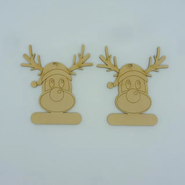 Baubles Wooden X2 RUDOLPH NAME PLAQUE deer xmas tree decoration peronalied MDF