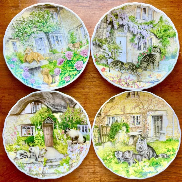 4x England Royal Albert Bone China Decorative Plate CATS AND COTTAGES 8.5” _EUC