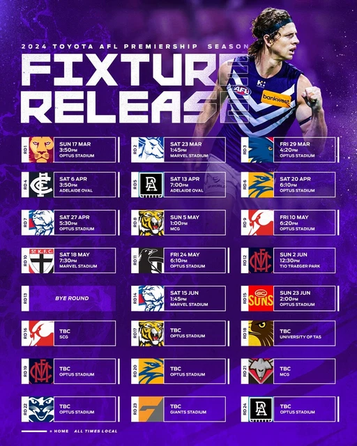 FREMANTLE DOCKERS 2024 Fixture Team Poster, Free Post, Bargain,Football