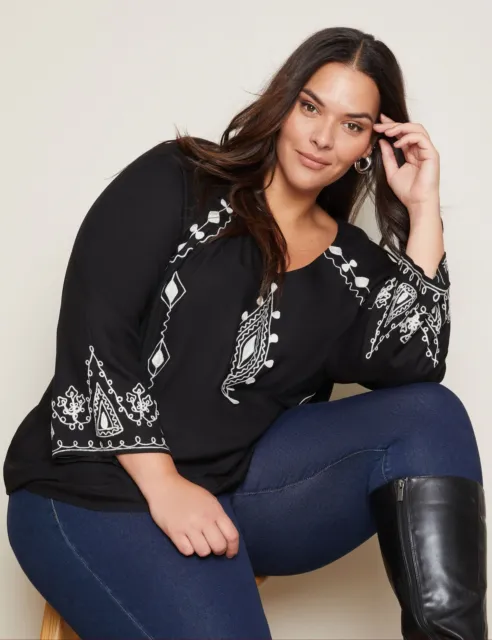 AUTOGRAPH - Plus Size - Womens Tops -  Long Sleeve Embroidered Top