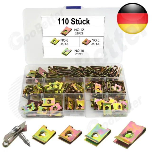 110 Stück Blechmuttern Schnappmutter Sortiment Mehrzweck Clips Klemmmutter Set