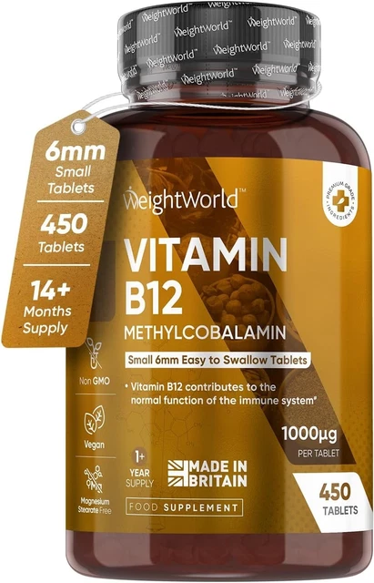 VITAMIN B12 TABLETS - 450 Tablets (1+ Year Supply) - 1000mcg - 6mm in ...