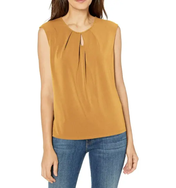 Kasper Women's PM Petite Size Sleeveless Pleated Keyhole Top, Yellow, $49, NwT