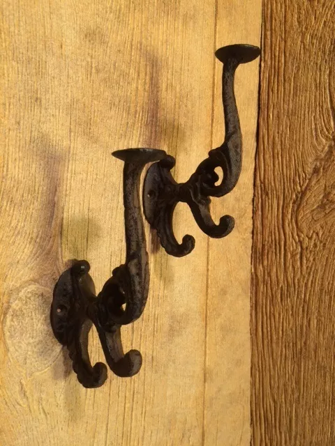 Cast Iron Victorian Coat Wall Hook Large Rustic Brown (Set of Two) 0170-01207R