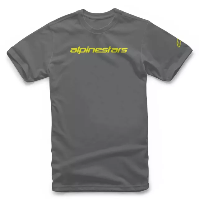 Alpinestars Linear Wordmark Tee T-Shirt Charcoal/Yel AS1272020185273 Size Small