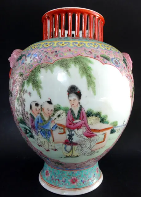 Ancien vase porcelaine chine famille rose Fine chinese republic mark Qianlong