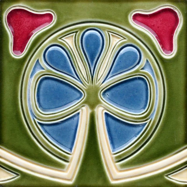 German BelGian Art Nouveau Vintage Ceramic Tile Rare Reproduction Majolica