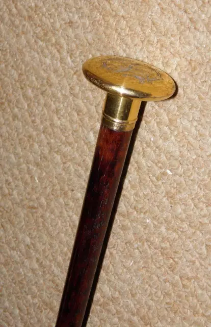 Edwardian Walking Stick / Cane - Gold Mushroom Top 'S.M' By Ben Cox