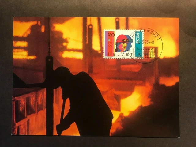 Schweiz 1993 Maximumkarte 180 Rp. 100 Jahre intern. Metallgewerkschaftsbund IMB