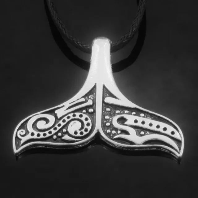 Whale Dolphin Tail Tribal Pattern Silver Tone Pendant Necklace maori surfer boho