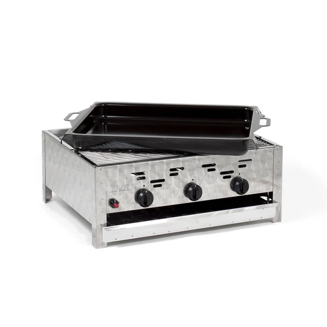 Edelstahl-Brenner 3-flammig 11kW Gasgrill-Bräter-Kombi Grill Gastro Neu K3EM