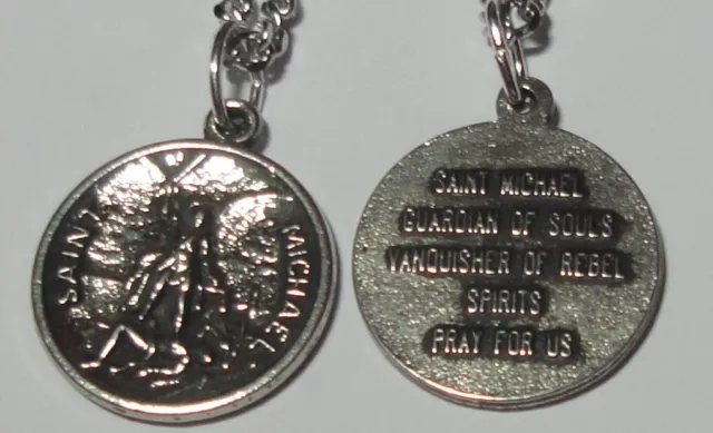 Round St Michael the Archangel Medal on 24" chain w/ Guardian of Souls Prayer