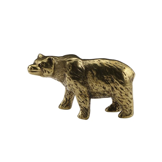 Solid Copper Crafted Bear Sculpture Figurine Small Statue Desk Ornament Decor