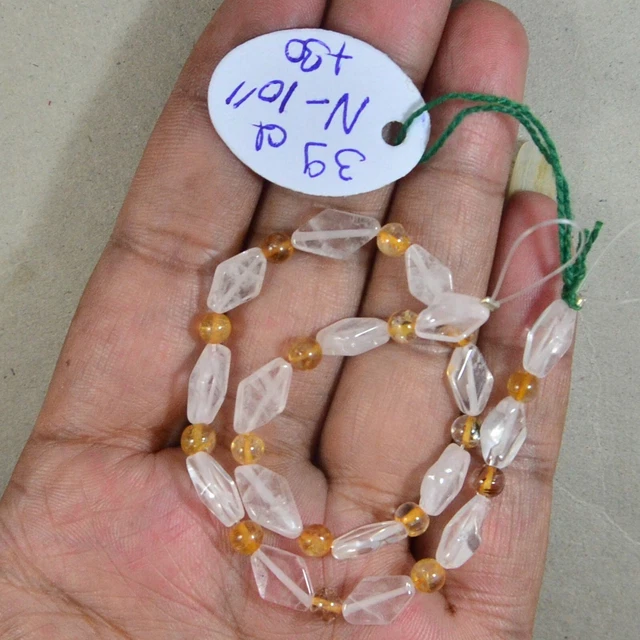 Natural white crystal marquise & Citrine ball Gemstone beads 10 inch Line